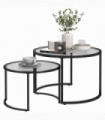 HOMCOM Glass Coffee Table Set of 2, Round Nest of Tables for Living Room