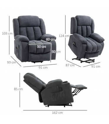 HOMCOM Heavy Duty Riser and Recliner Chair Lift Chair for the Elderly Dark Grey