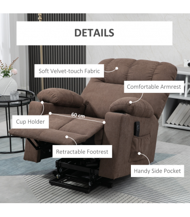 Riser and Recliner Chair Lift  Chair for Elderly   , Brown Velvet