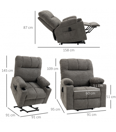 Riser and Recliner Chair Lift Chair for Elderly, Grey, 91L x 95W x 109H cm