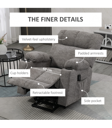 Riser and Recliner Chair Lift Chair for Elderly, Grey, 91L x 95W x 109H cm