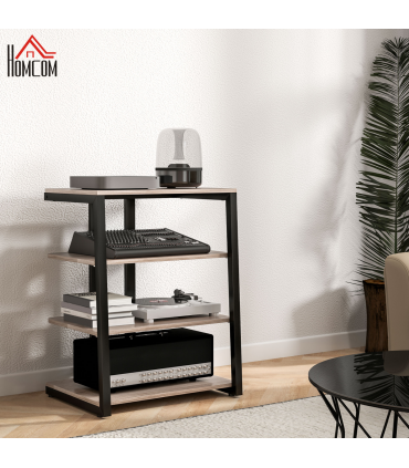 HOMCOM HiFi Rack Stand w/ Power Strip Rack 4-Tier Record Player Stand Grey