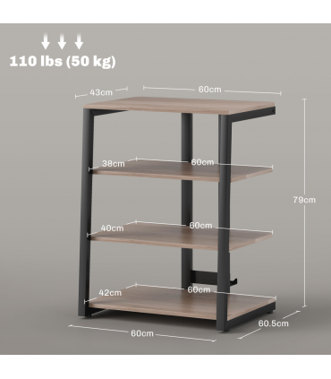 HOMCOM HiFi Rack Stand w/ Power Strip Rack 4-Tier Record Player Stand Grey