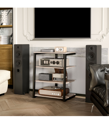 HOMCOM HiFi Rack Stand w/ Power Strip Rack 4-Tier Record Player Stand Grey