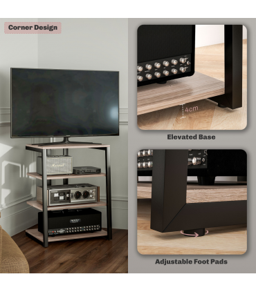 HOMCOM HiFi Rack Stand w/ Power Strip Rack 4-Tier Record Player Stand Grey