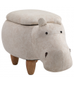 HOMCOM Hippo Storage Stool Cute Decoration Footrest Wood Frame Legs Cream