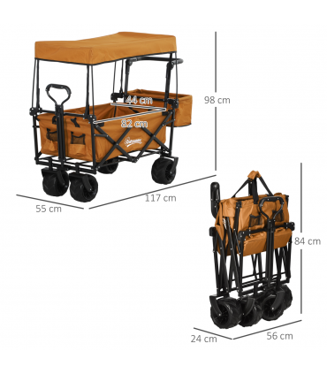 Durable Folding Cart with Canopy, 68kg Capacity - Outdoor Utility Trolley
