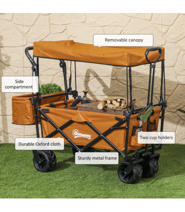 Durable Folding Cart with Canopy, 68kg Capacity - Outdoor Utility Trolley