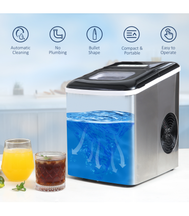 HOMCOM Ice Maker Machine Portable Counter Top Ice Cube Maker for Home Black