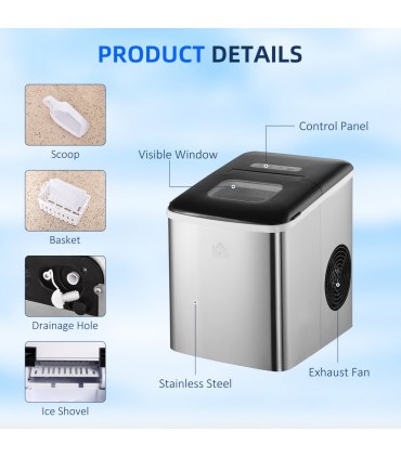 HOMCOM Ice Maker Machine Portable Counter Top Ice Cube Maker for Home Black