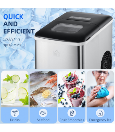 HOMCOM Ice Maker Machine Portable Counter Top Ice Cube Maker for Home Black