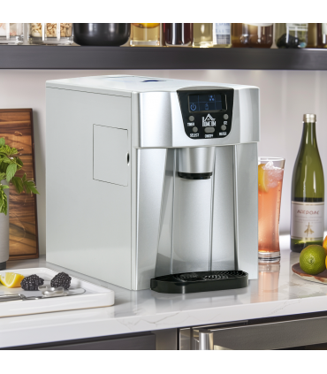 HOMCOM Ice Maker Machine and Water Dispenser No Plumbing Required Silver