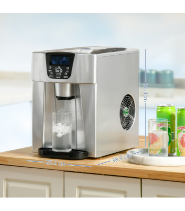 HOMCOM Ice Maker Machine and Water Dispenser No Plumbing Required Silver