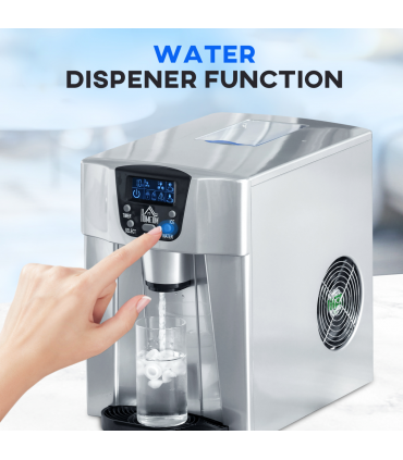 HOMCOM Ice Maker Machine and Water Dispenser No Plumbing Required Silver