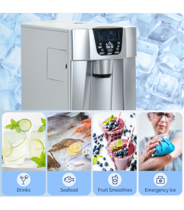 HOMCOM Ice Maker Machine and Water Dispenser No Plumbing Required Silver