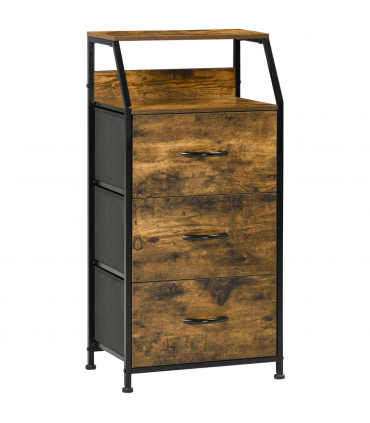 Industrial 3 Drawers Storage Cabinet Rustic Brown MDF 44L x 29W x 92H cm