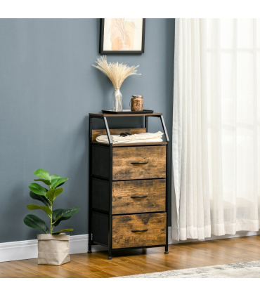 Industrial 3 Drawers Storage Cabinet Rustic Brown MDF 44L x 29W x 92H cm