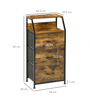 Industrial 3 Drawers Storage Cabinet Rustic Brown MDF 44L x 29W x 92H cm