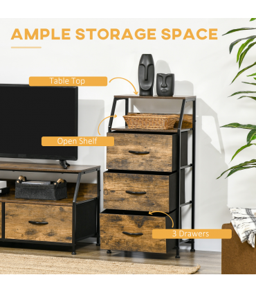 Industrial 3 Drawers Storage Cabinet Rustic Brown MDF 44L x 29W x 92H cm