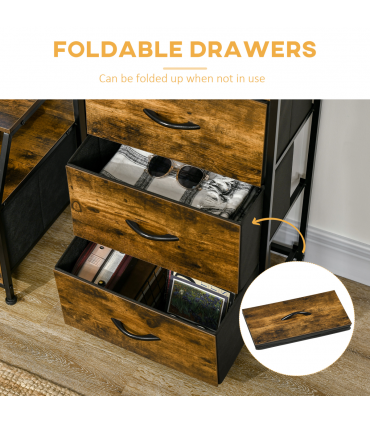 Industrial 3 Drawers Storage Cabinet Rustic Brown MDF 44L x 29W x 92H cm