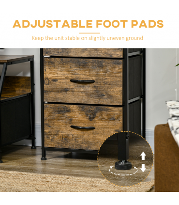 Industrial 3 Drawers Storage Cabinet Rustic Brown MDF 44L x 29W x 92H cm