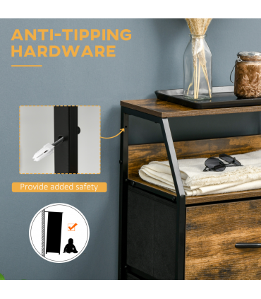 Industrial 3 Drawers Storage Cabinet Rustic Brown MDF 44L x 29W x 92H cm