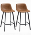 HOMCOM Industrial Bar Stools Set of 2, Bar Chairs with Steel Legs, Brown
