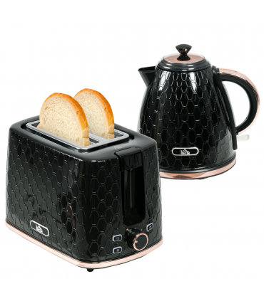 Kitchen Set 1.7L Fast Boil Kettle & 2 Slice Toaster Black Honeycomb Design