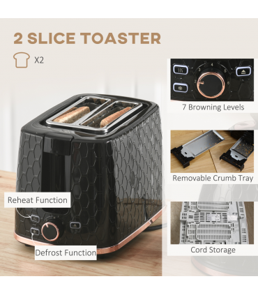 Kitchen Set 1.7L Fast Boil Kettle & 2 Slice Toaster Black Honeycomb Design