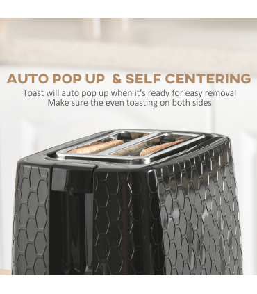 Kitchen Set 1.7L Fast Boil Kettle & 2 Slice Toaster Black Honeycomb Design