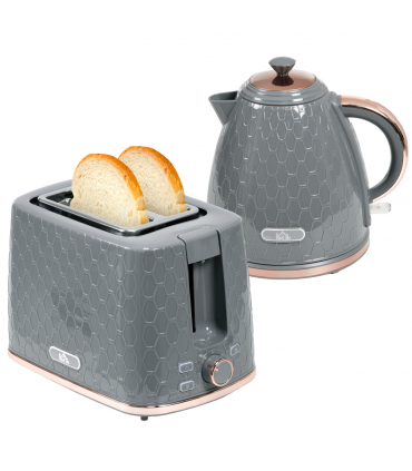 HOMCOM Kettle and Toaster Set 1.7L Fast Boil Kettle & 2 Slice Toaster Set Grey