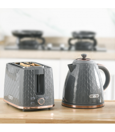 HOMCOM Kettle and Toaster Set 1.7L Fast Boil Kettle & 2 Slice Toaster Set Grey