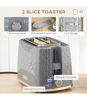 HOMCOM Kettle and Toaster Set 1.7L Fast Boil Kettle & 2 Slice Toaster Set Grey
