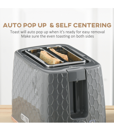 HOMCOM Kettle and Toaster Set 1.7L Fast Boil Kettle & 2 Slice Toaster Set Grey