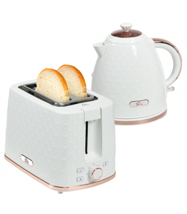 Kitchen Set Cream 1.7L Kettle & 2 Slice Toaster Honeycomb Design Stylish