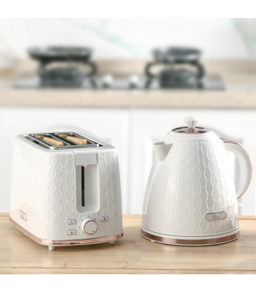 Kitchen Set Cream 1.7L Kettle & 2 Slice Toaster Honeycomb Design Stylish
