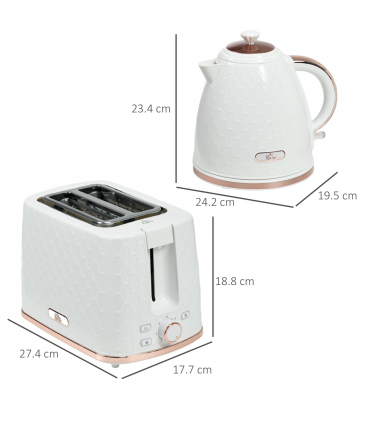 Kitchen Set Cream 1.7L Kettle & 2 Slice Toaster Honeycomb Design Stylish
