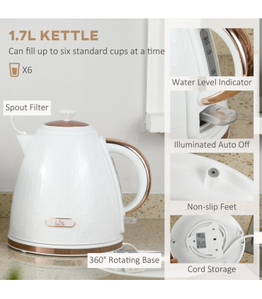 Kitchen Set Cream 1.7L Kettle & 2 Slice Toaster Honeycomb Design Stylish