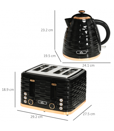 Kettle and Toaster Set: 1.7L Rapid Boil Kettle & 4 Slice Toaster Black