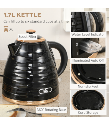 Kettle and Toaster Set: 1.7L Rapid Boil Kettle & 4 Slice Toaster Black