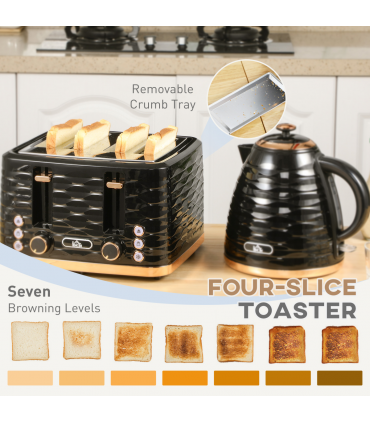 Kettle and Toaster Set: 1.7L Rapid Boil Kettle & 4 Slice Toaster Black