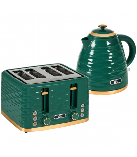 Kitchen Set Green 1.7L Rapid Boil Kettle & 4 Slice Toaster Pebbled Design