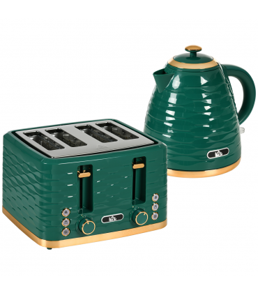 Kitchen Set Green 1.7L Rapid Boil Kettle & 4 Slice Toaster Pebbled Design