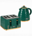 Kitchen Set Green 1.7L Rapid Boil Kettle & 4 Slice Toaster Pebbled Design