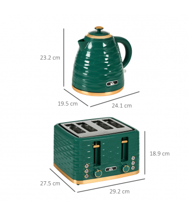 Kitchen Set Green 1.7L Rapid Boil Kettle & 4 Slice Toaster Pebbled Design