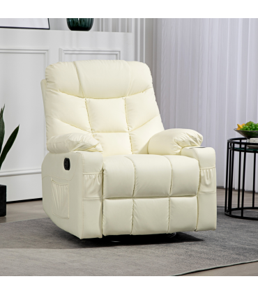 HOMCOM Manual Recliner Chair with Footrest, Cup Holder, Swivel Base, Cream