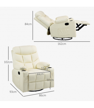 HOMCOM Manual Recliner Chair with Footrest, Cup Holder, Swivel Base, Cream