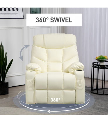 HOMCOM Manual Recliner Chair with Footrest, Cup Holder, Swivel Base, Cream