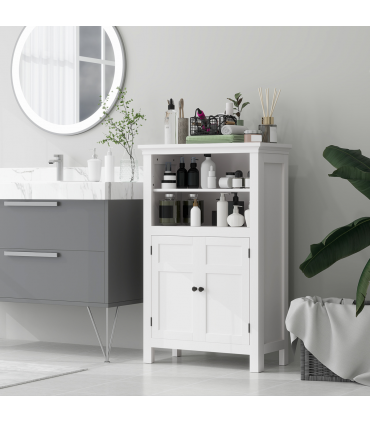 HOMCOM Modern Bathroom Storage Cabinet with Open Shelves, White