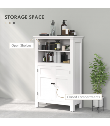 HOMCOM Modern Bathroom Storage Cabinet with Open Shelves, White